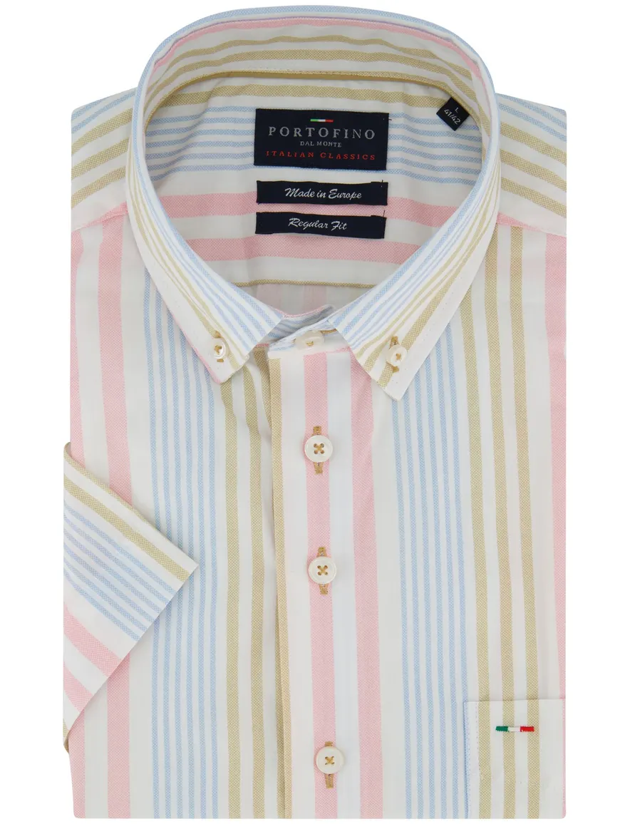 Portofino Regular Fit overhemd korte mouw multicolor gestreep