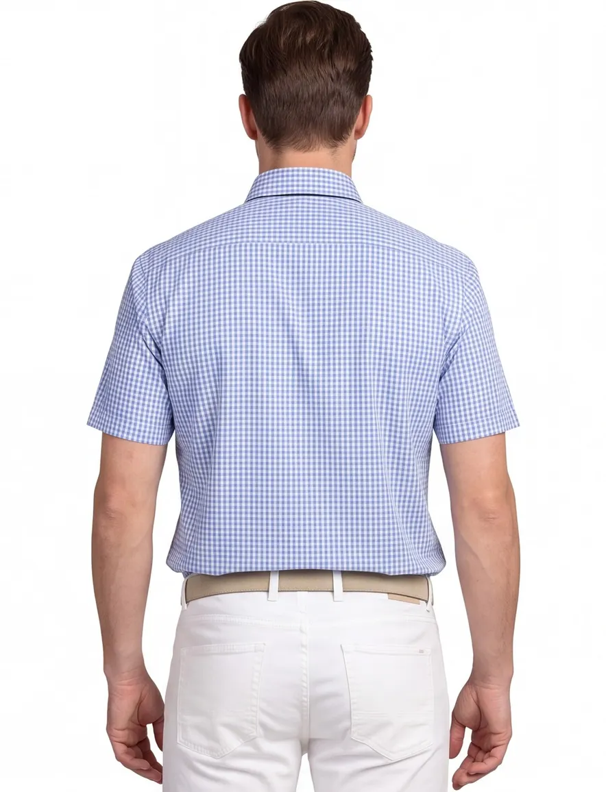 Portofino overhemd blauw geruit korte mouw