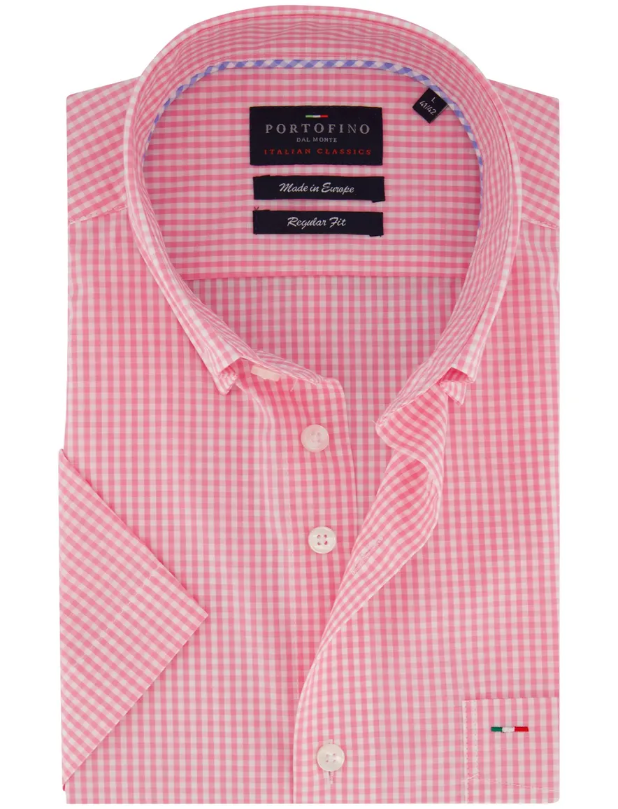Fijne ruit Portofino overhemd korte mouw Regular Fit