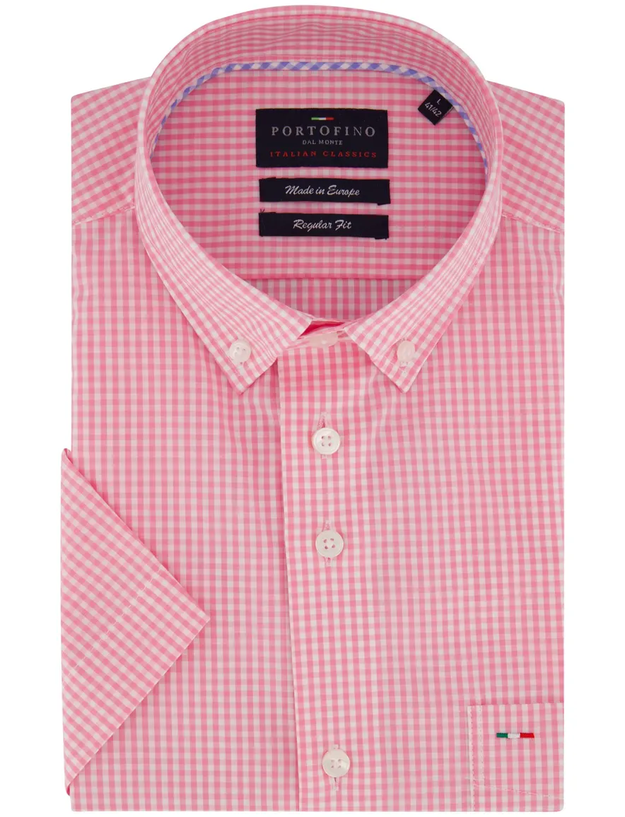 Fijne ruit Portofino overhemd korte mouw Regular Fit