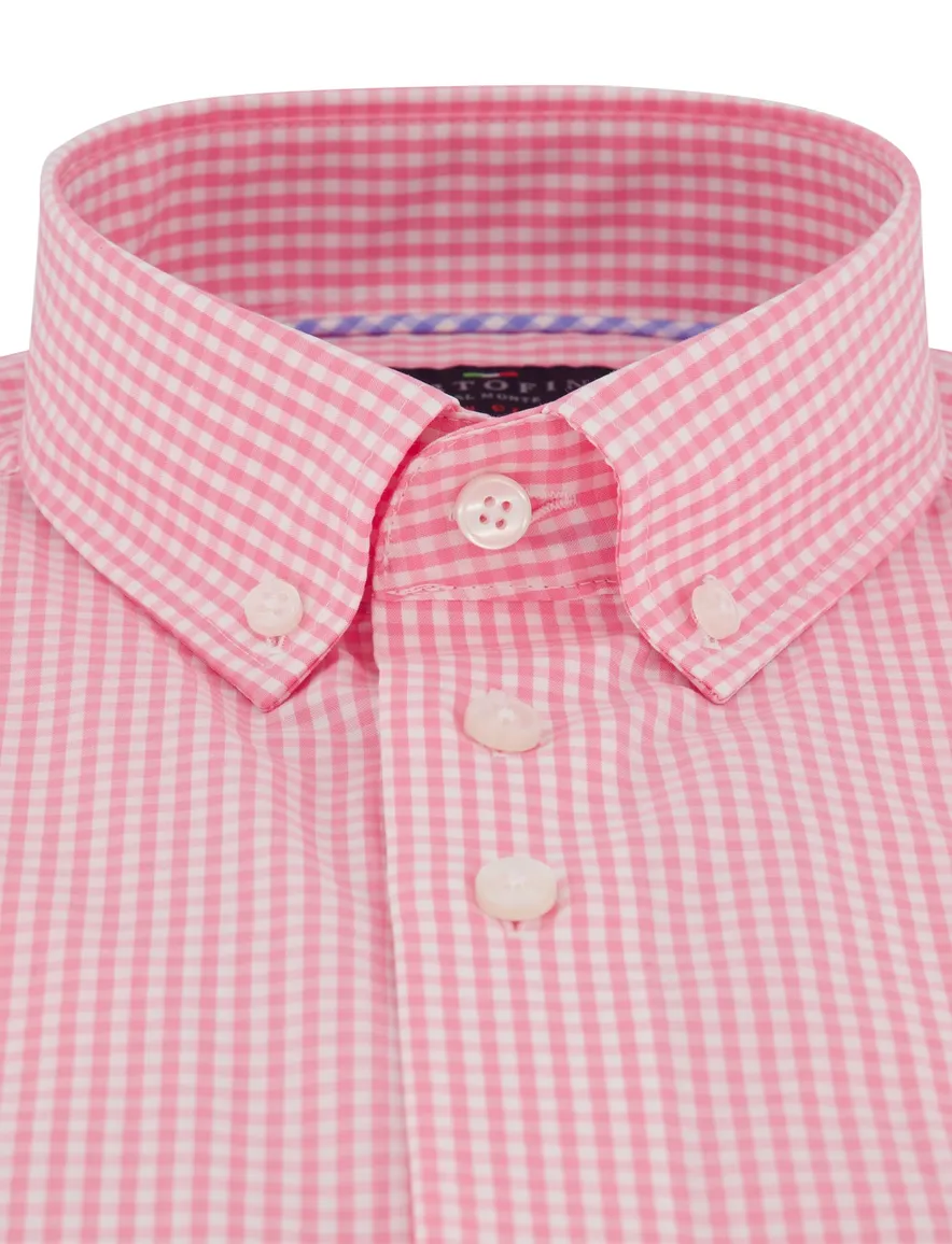 Fijne ruit Portofino overhemd korte mouw Regular Fit