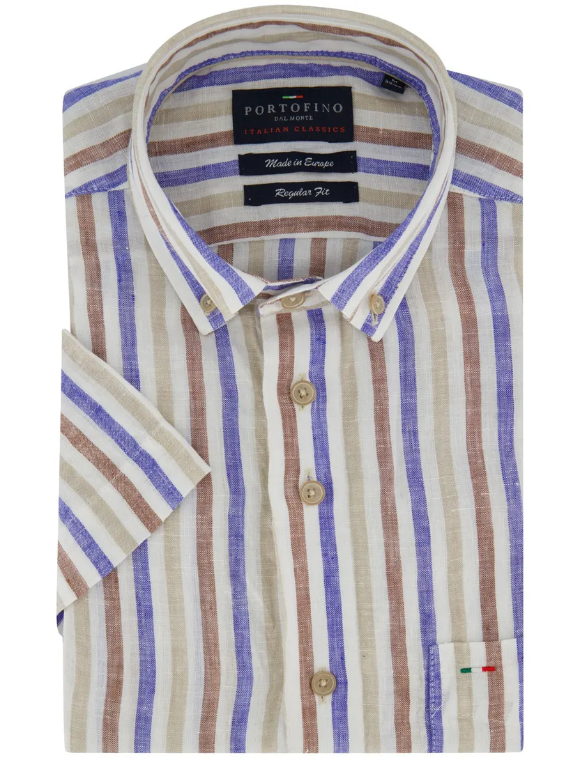 Overhemd korte mouw Portofino Regular Fit gestreept multicolor