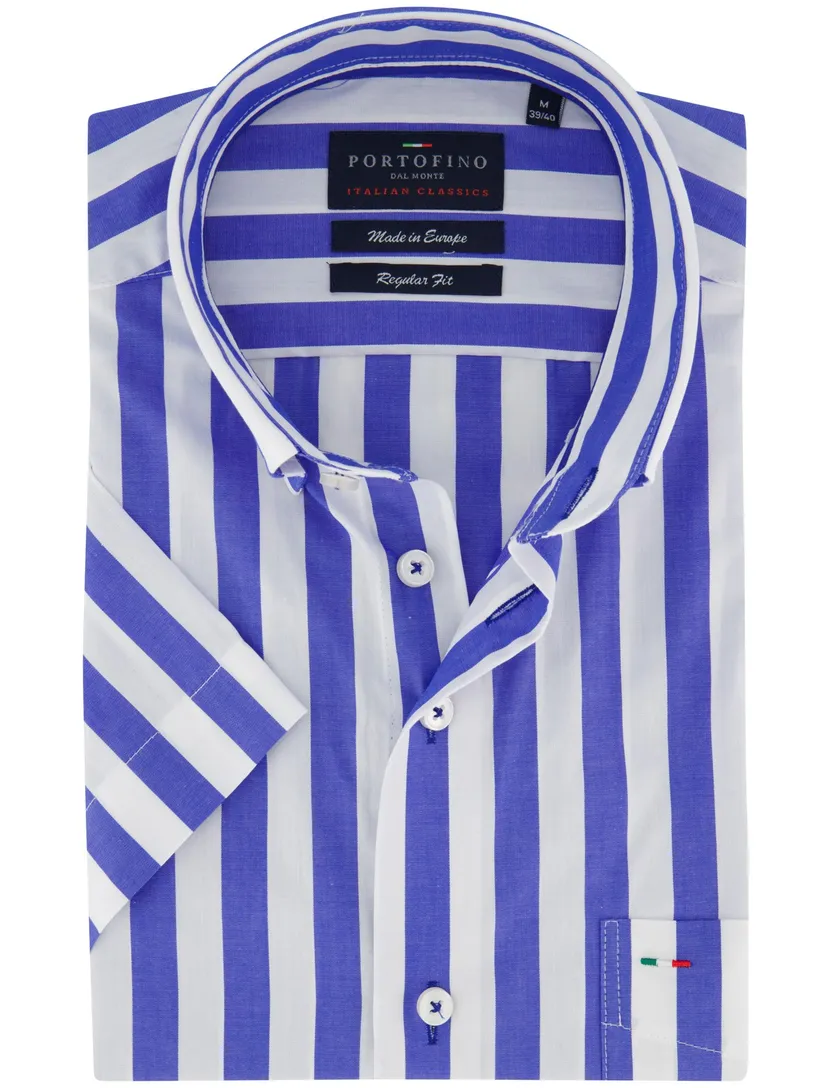 Overhemd Portofino korte mouw blauw gestreept