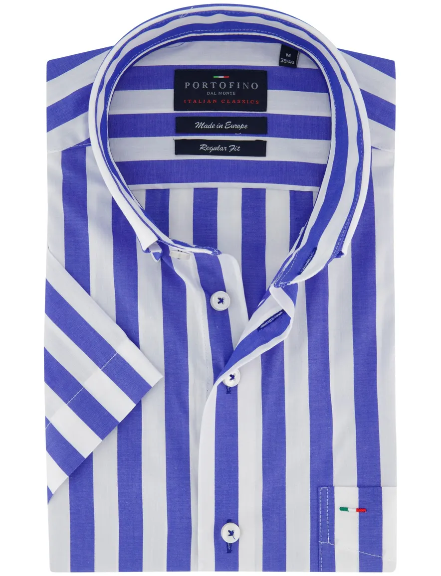 Portofino overhemd blauw gestreept korte mouw