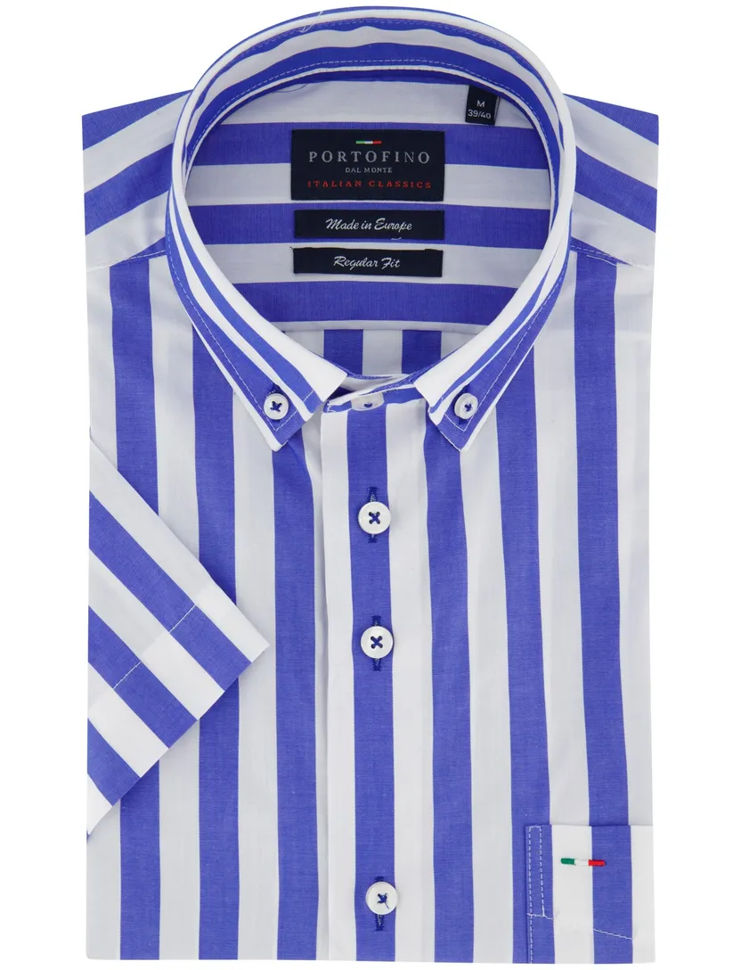 Overhemd Portofino korte mouw blauw gestreept