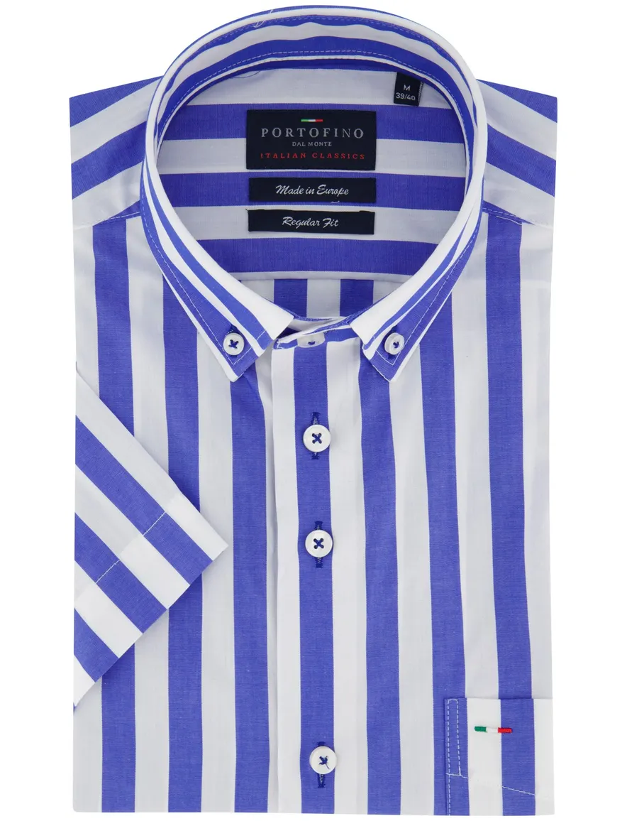 Portofino overhemd blauw gestreept korte mouw