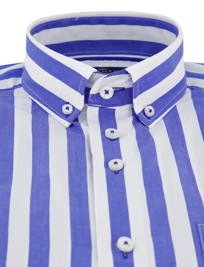 Overhemd Portofino korte mouw blauw gestreept