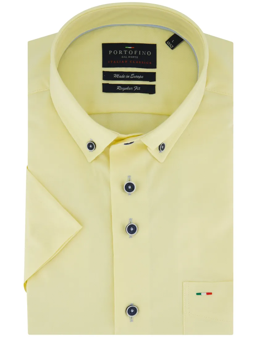 Frisse tint geel Portofino overhemd korte mouw Regular Fit