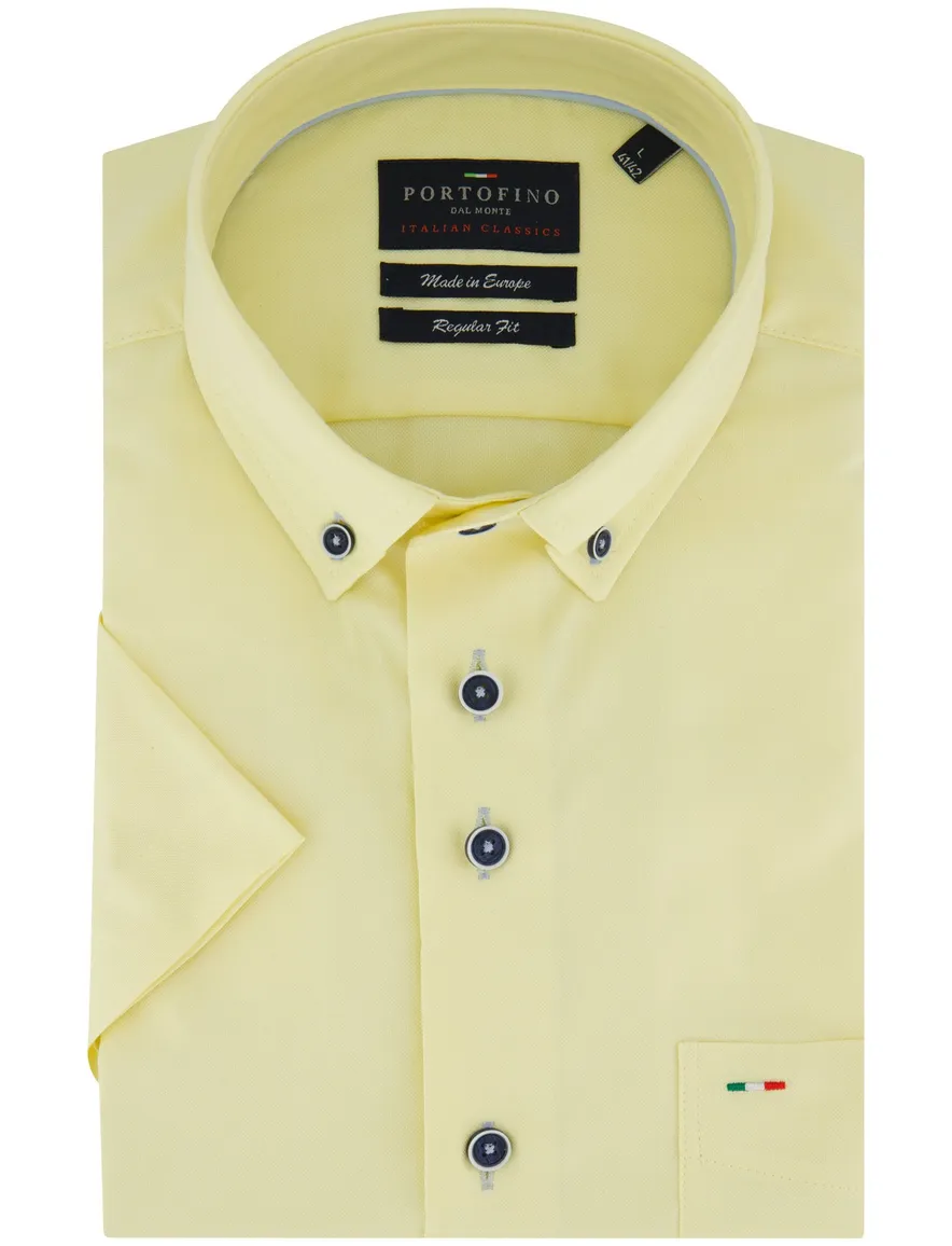 Overhemd korte mouw Portofino geel borstzak button-down