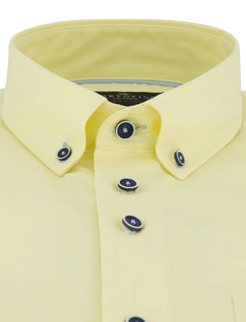 Frisse tint geel Portofino overhemd korte mouw Regular Fit