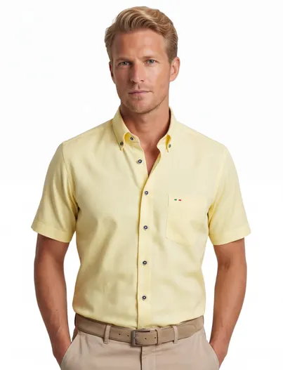 Portofino Frisse tint geel Portofino overhemd korte mouw Regular Fit
