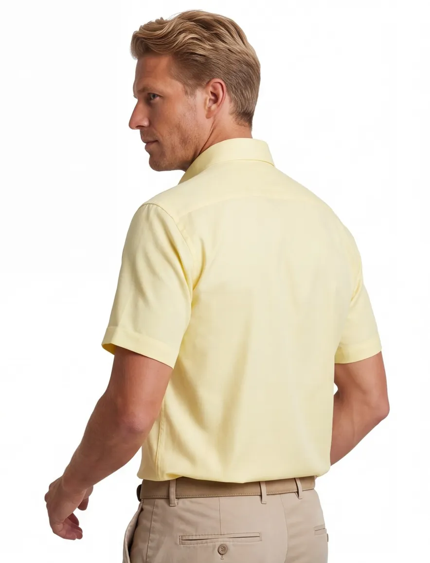 Overhemd korte mouw Portofino geel borstzak button-down