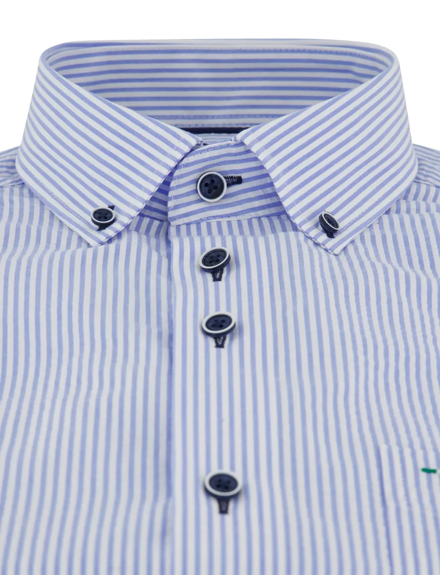 Portofino overhemd blauw gestreept korte mouwen