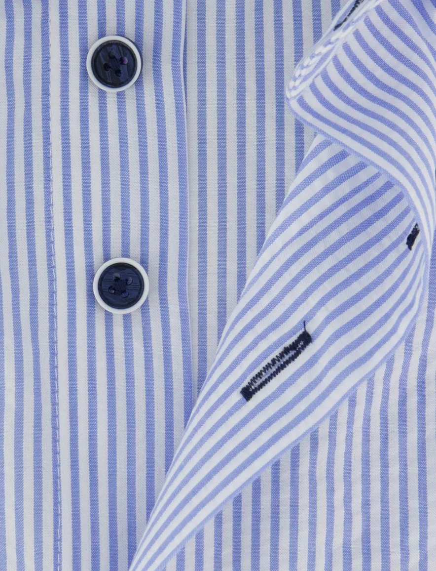Portofino overhemd blauw gestreept korte mouwen