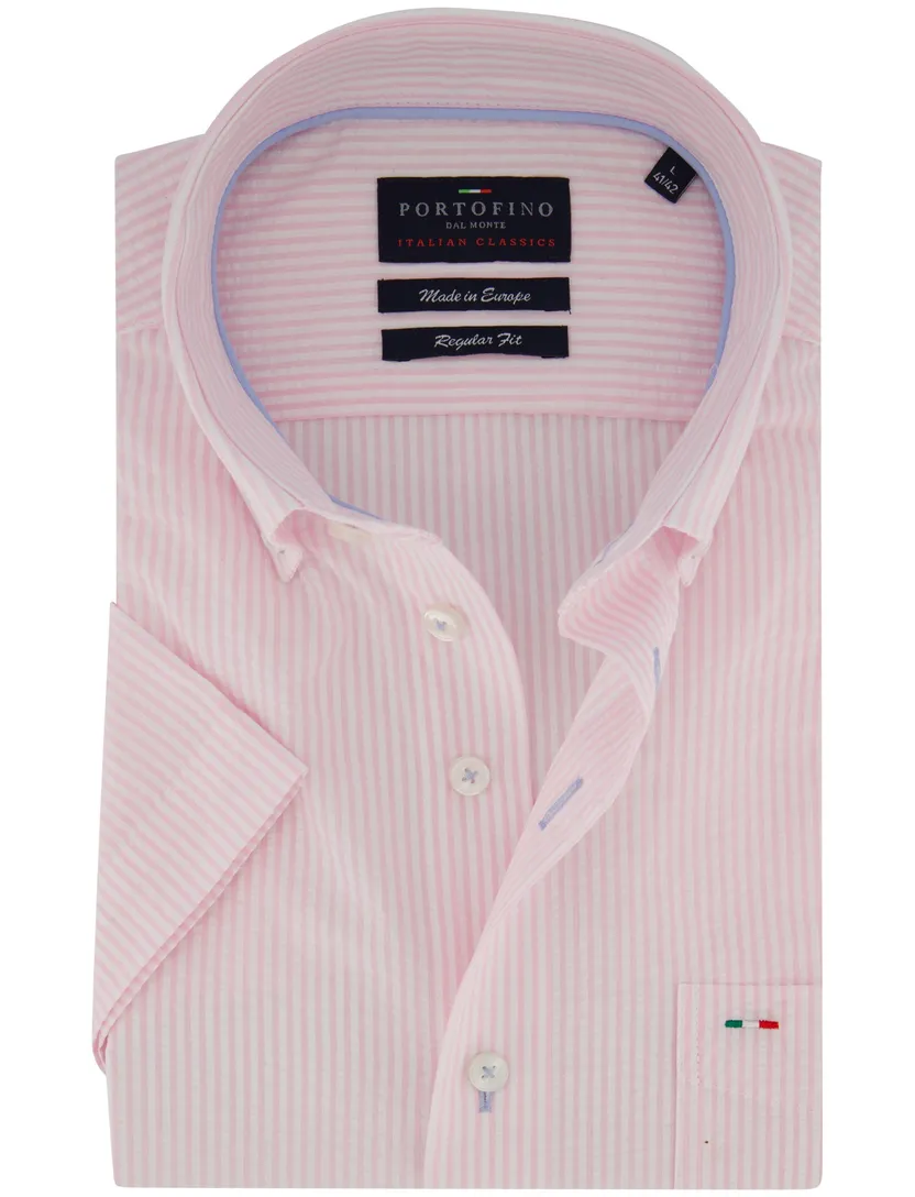 Fijne streep Portofino overhemd korte mouw Regular Fit