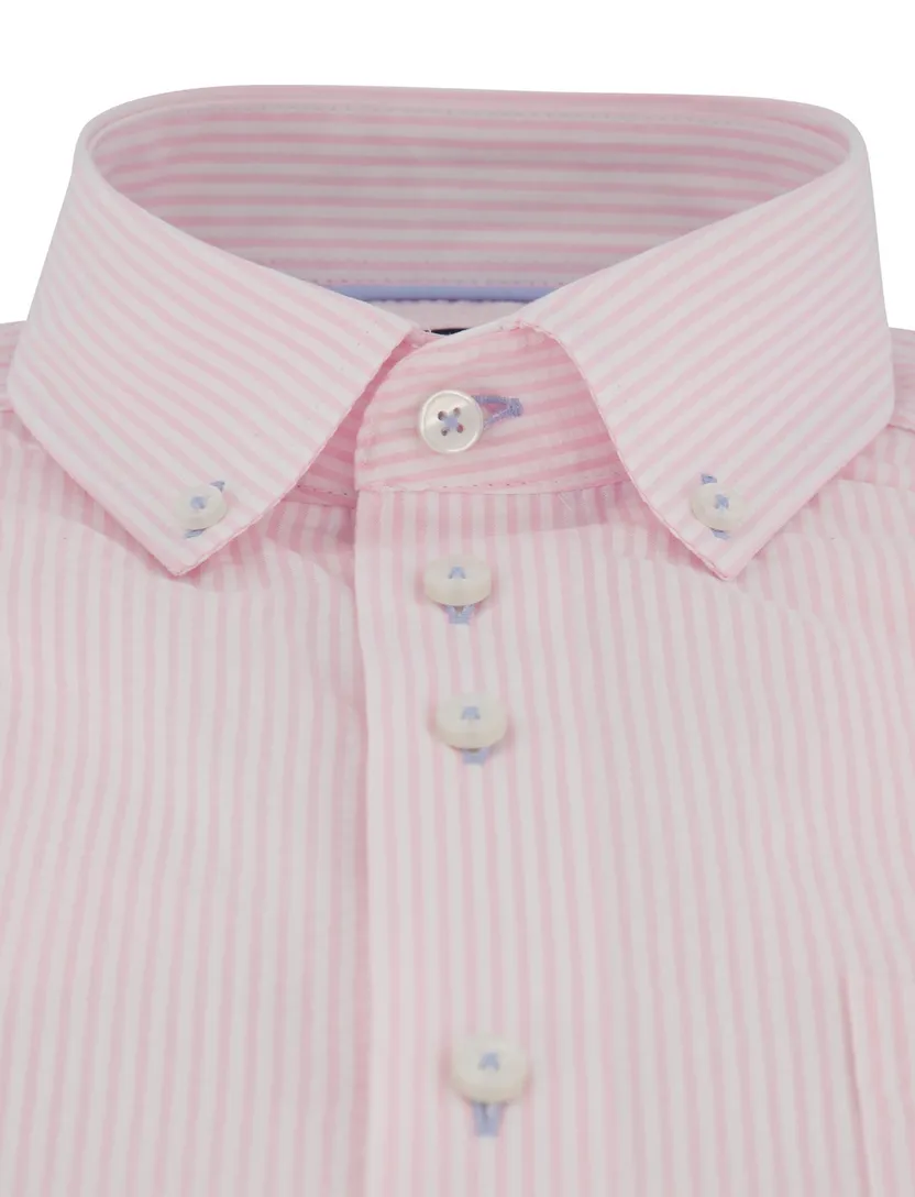 Fijne streep Portofino overhemd korte mouw Regular Fit