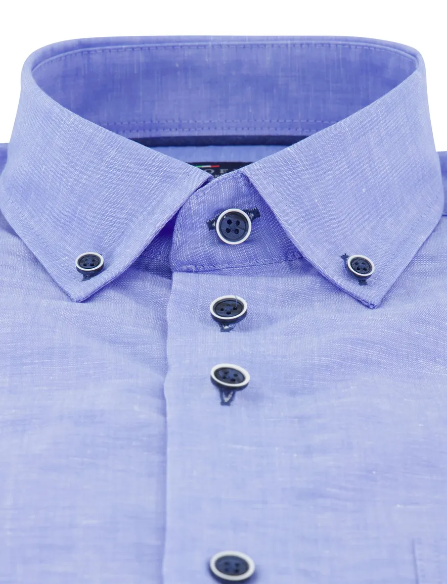 Portofino Regular Fit overhemd blauw linnen