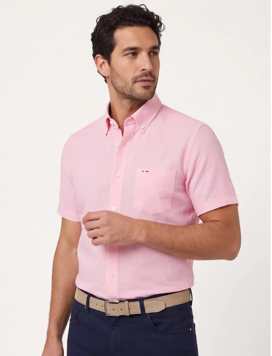 Roze overhemd portofino wijde fit button down boord
