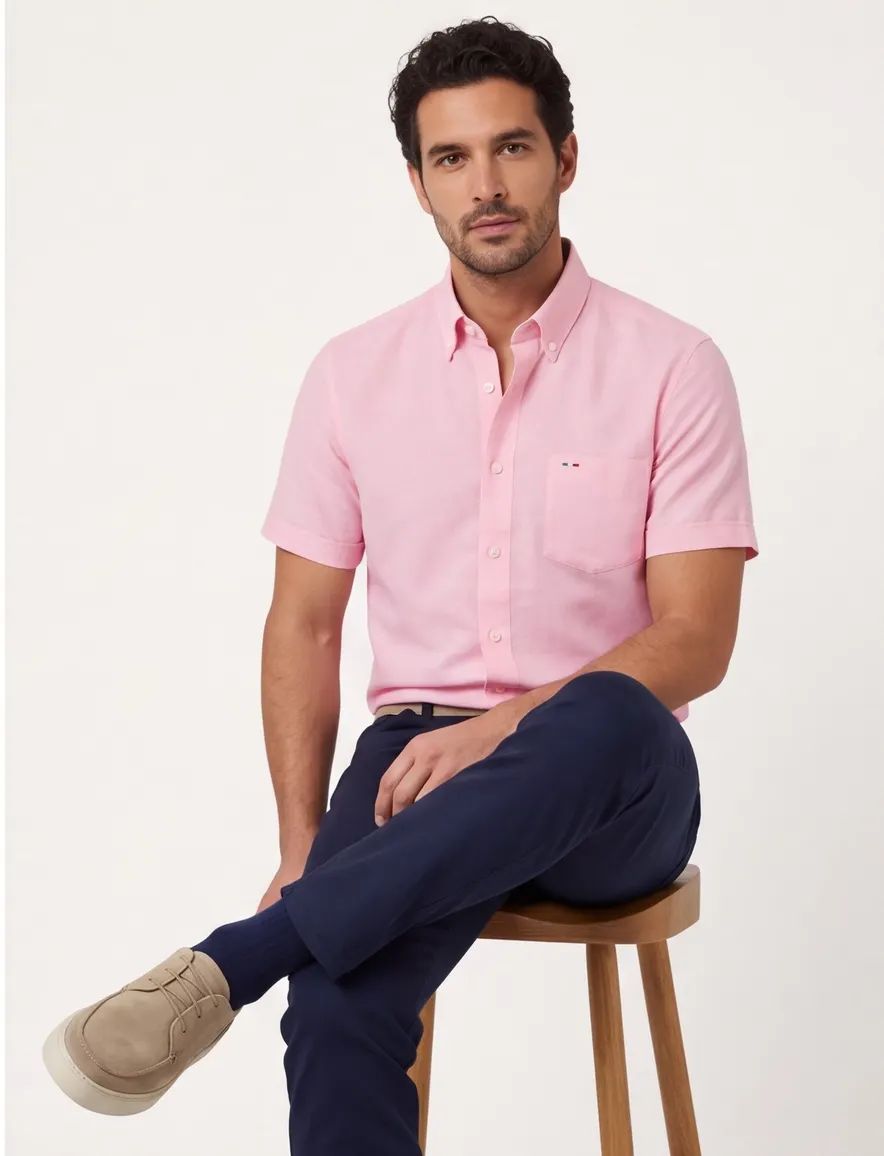 Roze overhemd portofino wijde fit button down boord