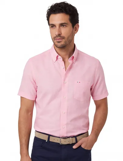 Portofino Overhemd portofino wijde fit roze met borstzak