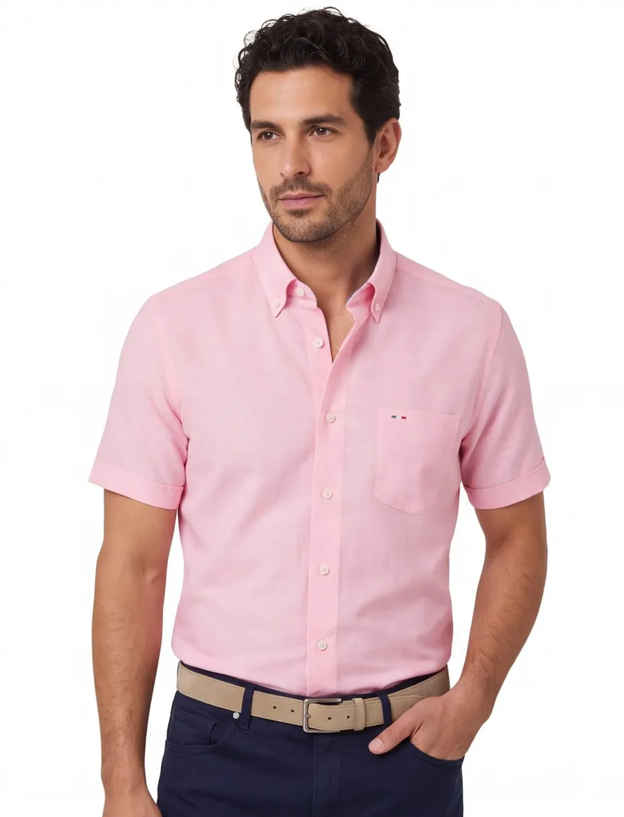 Roze overhemd portofino wijde fit button down boord