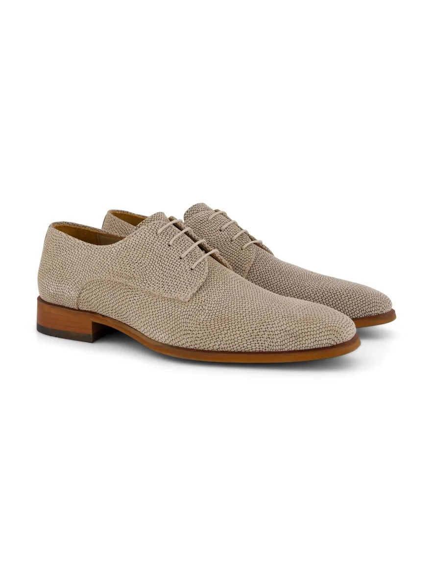 Melik veterschoenen beige geprint leer