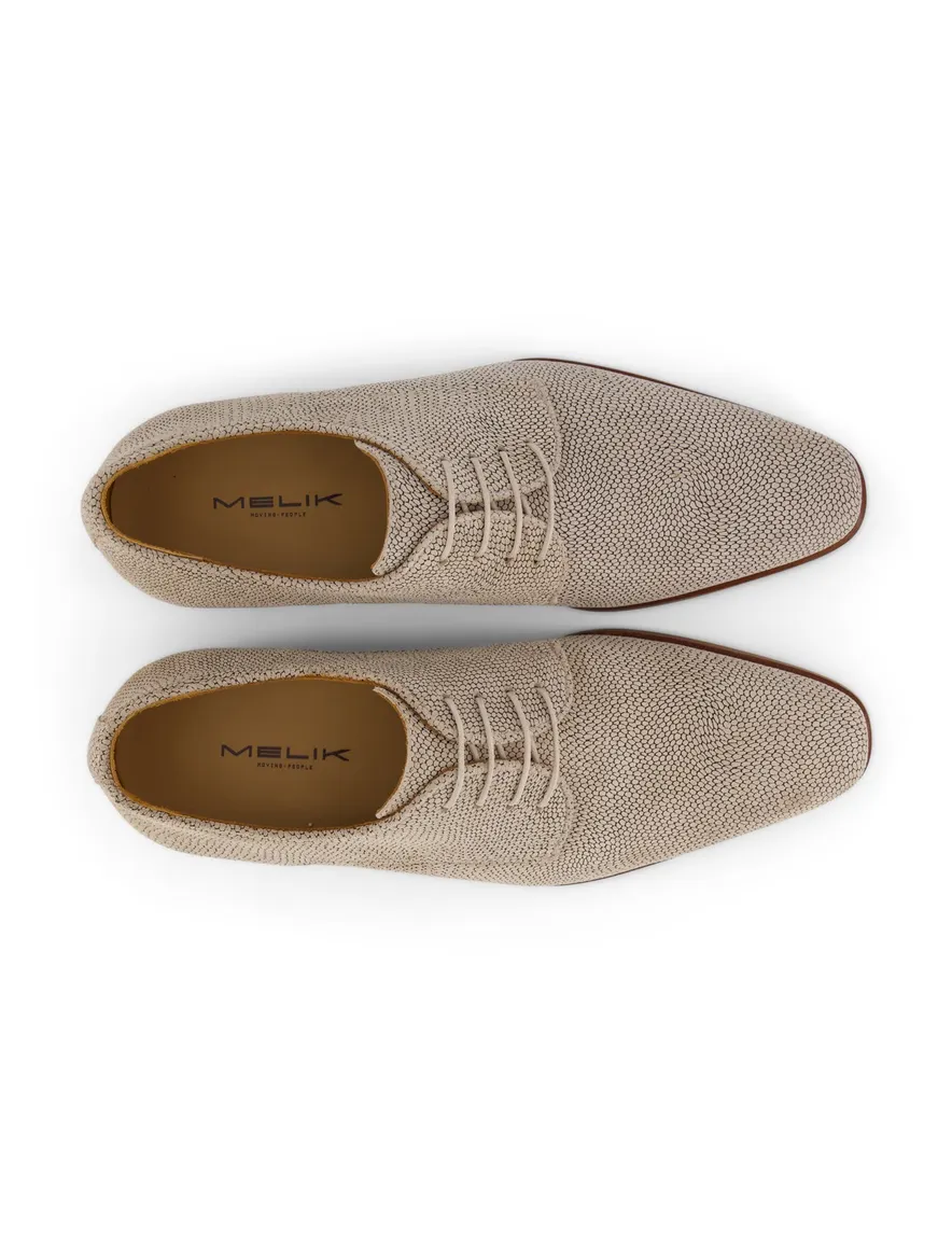 Melik veterschoenen beige geprint leer