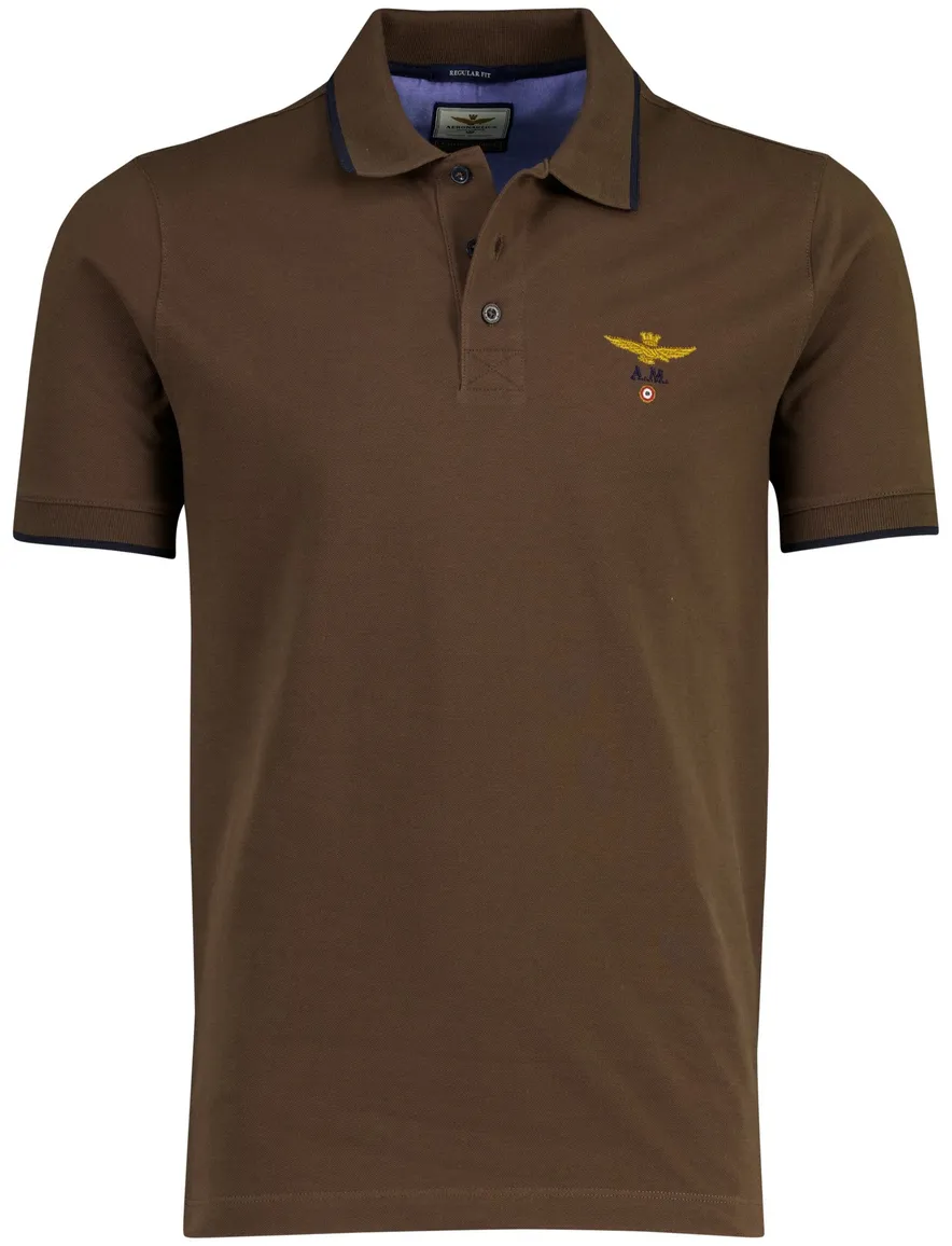Aeronautica Militaire polo regular fit bruin 3 knoops