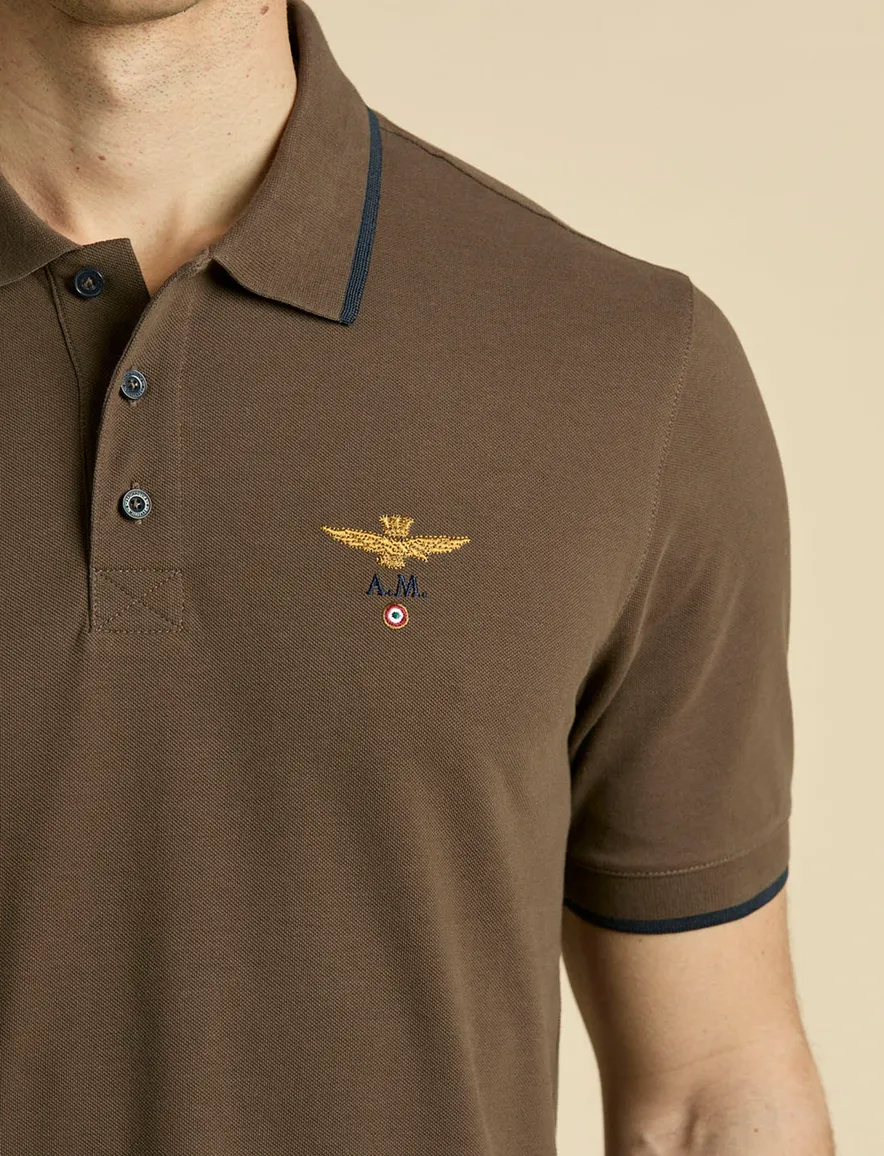 Aeronautica Militaire polo regular fit bruin 3 knoops