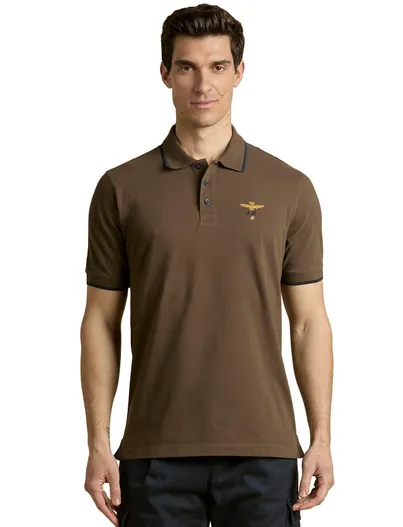 Aeronautica Militare Aeronautica Militaire polo regular fit bruin 3 knoops
