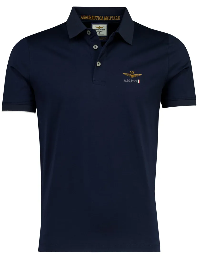 Poloshirt Aeronautica donkerblauw normale fit 3-knoops
