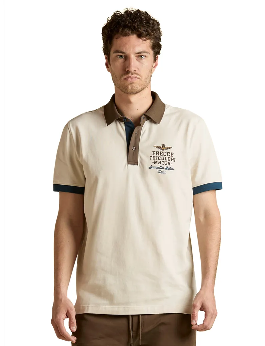 Creme poloshirt korte mouw Aeronautica Militaire