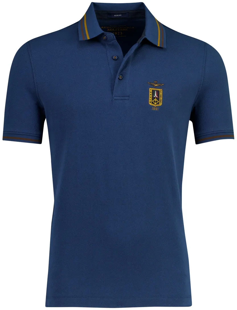 Blauw poloshirt Aeronautica Militaire logo op borst blauw