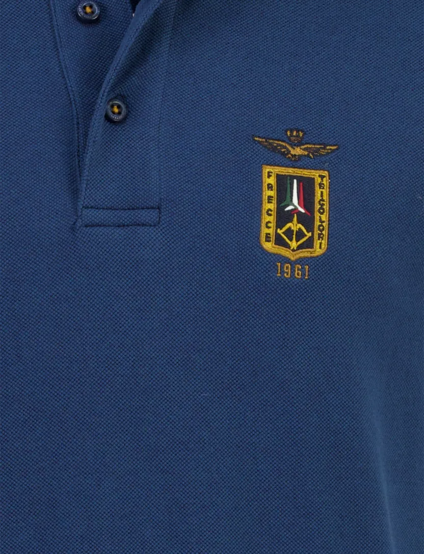 Blauw poloshirt Aeronautica Militaire logo op borst blauw
