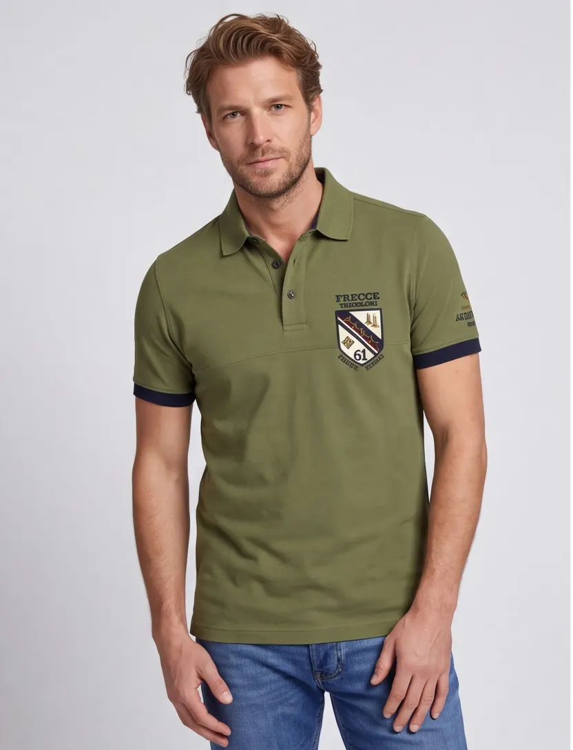 Poloshirt Aeronautica Militaire groen embleem normale fit