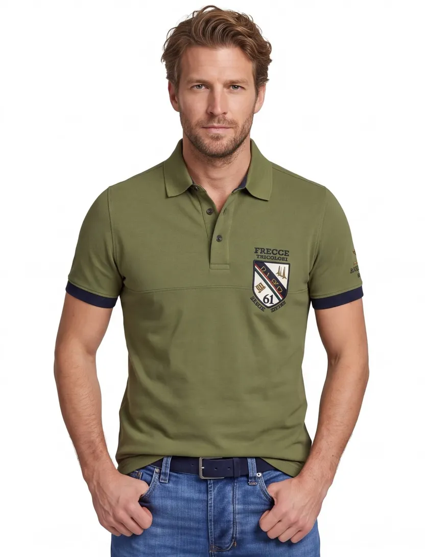 Poloshirt Aeronautica Militaire groen embleem normale fit