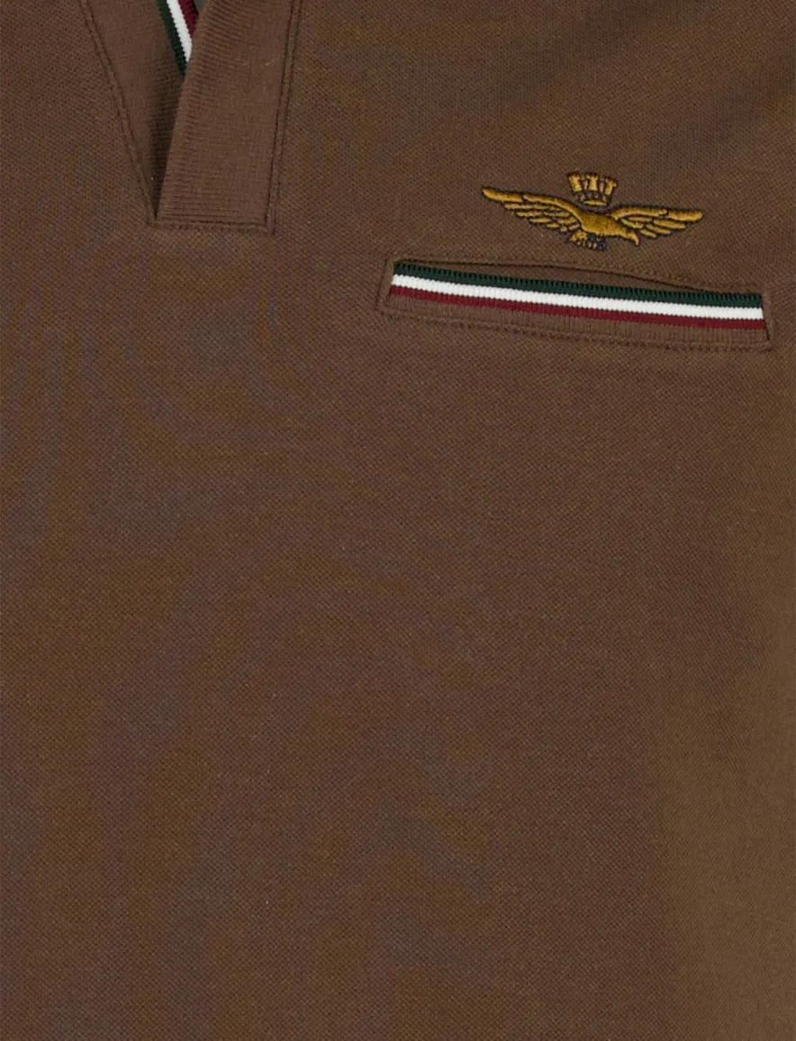 Aeronautica Militare poloshirt bruin v-hals