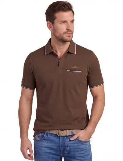 Aeronautica Militare Poloshirt Aeronautica Militaire bruin normale fit v-hals
