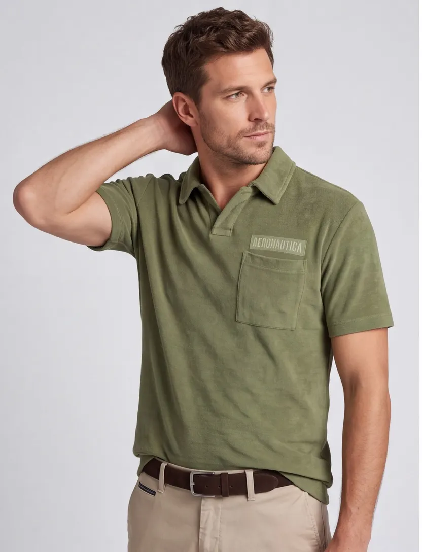 Poloshirt Aeronautica Militaire badstof groen v hals