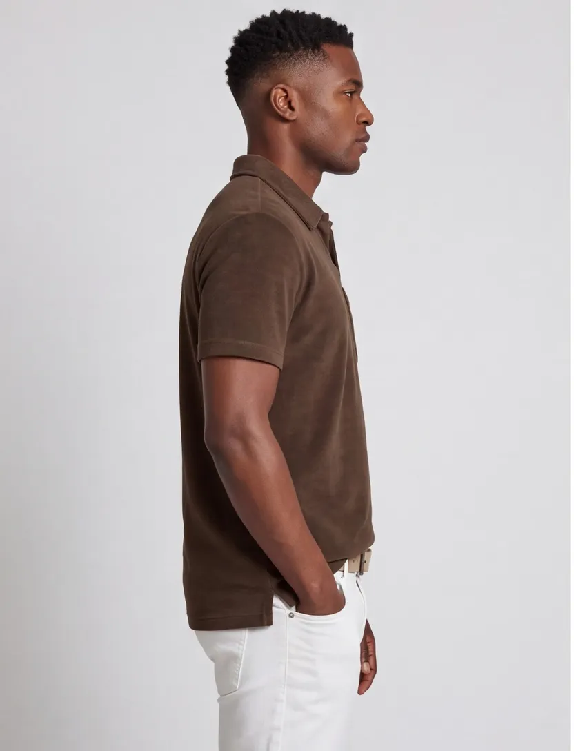 Poloshirt Aeronautica Militaire badstof bruin v hals