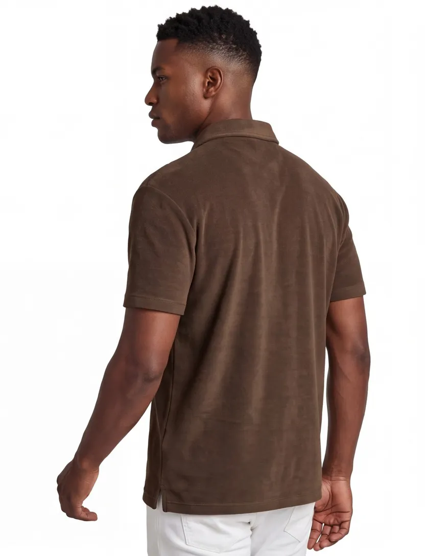 Poloshirt Aeronautica Militaire badstof bruin v hals