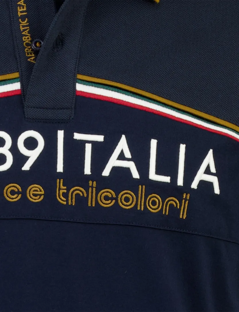 Poloshirt aeronautica normale fit met opdruk donkerblauw