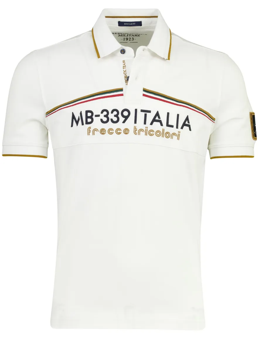 Wit poloshirt Aeronautica met opdruk 2-knoops