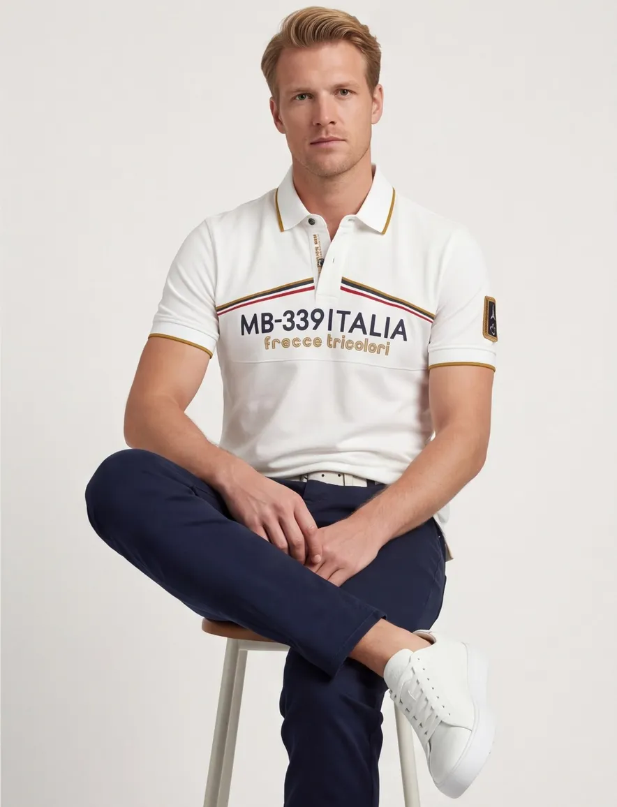Aeronautica polo wit met opdruk normale fit