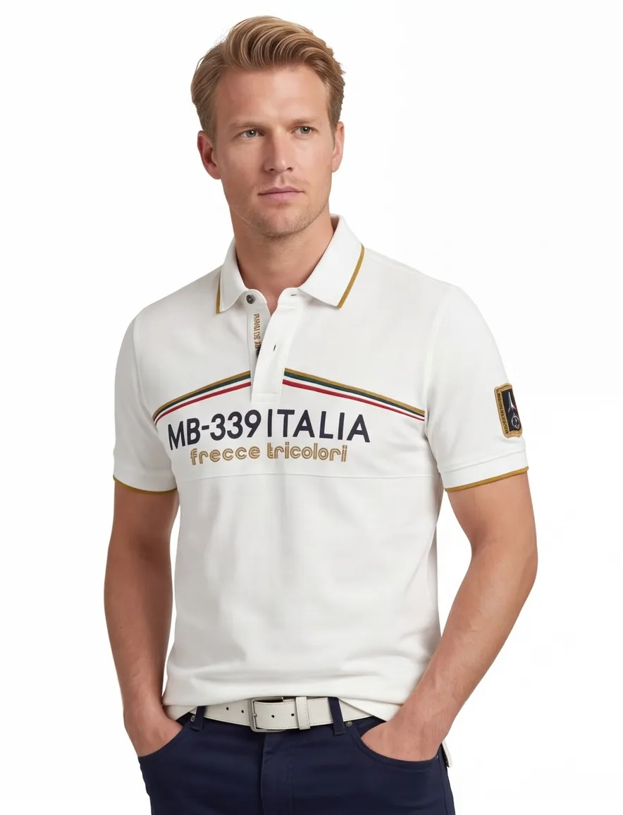 Aeronautica polo wit met opdruk normale fit
