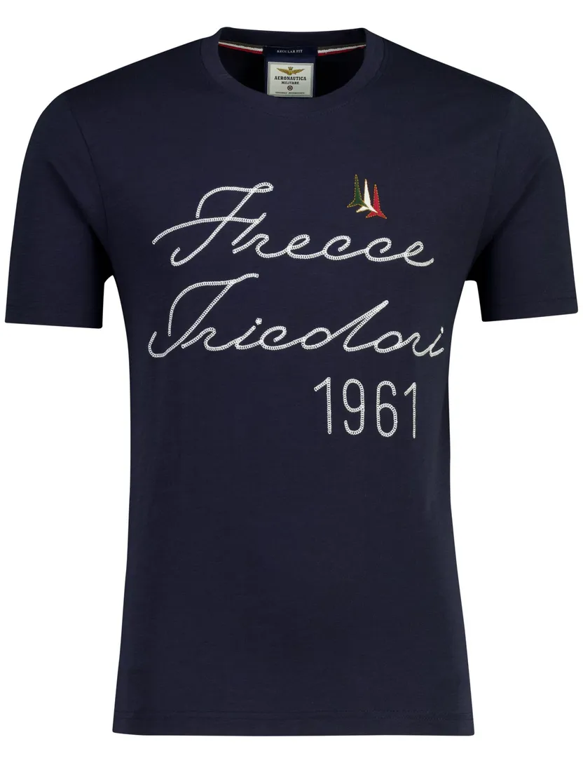 Donkerblauw t-shirt Aeronautica Militaire met print jersey