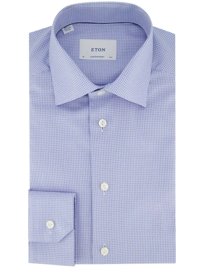 overhemd Eton blauw Contemporary katoen semi wide spread