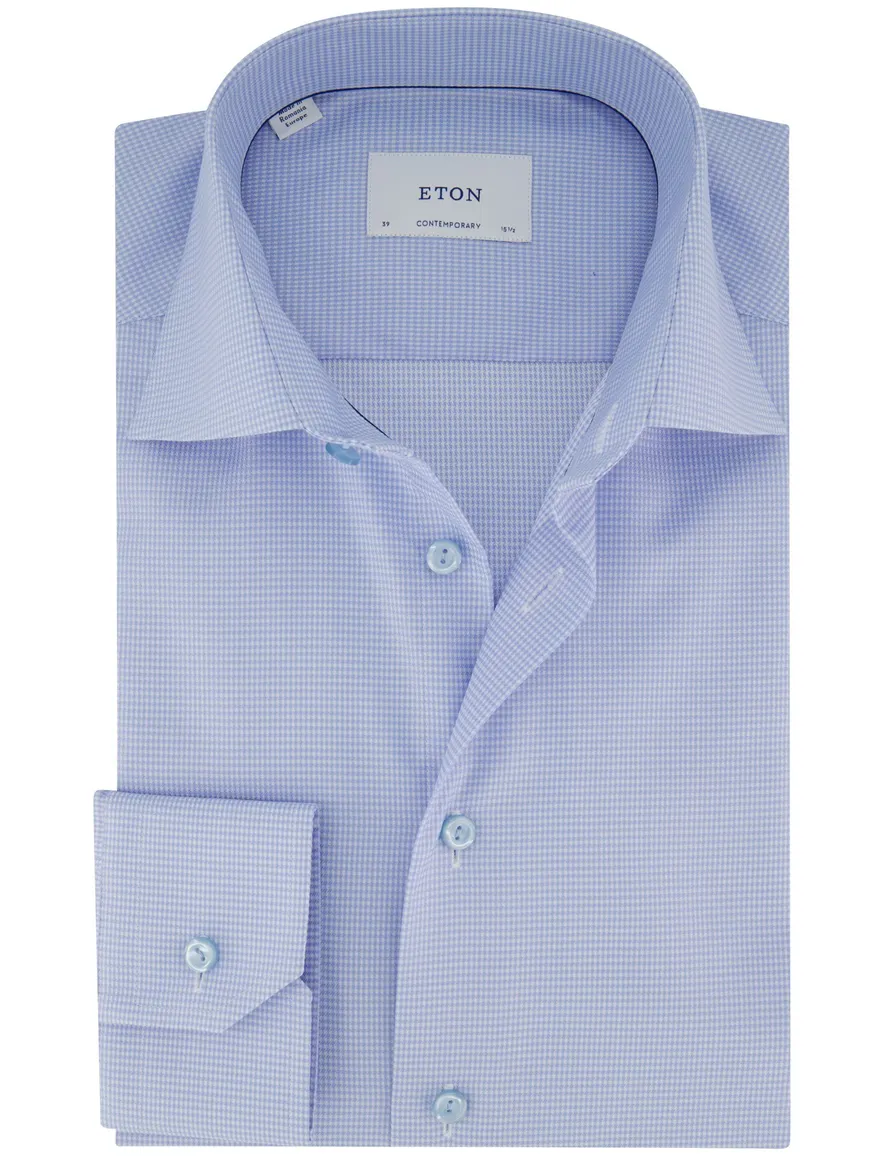 Geruit Eton Comtemporary Fit overhemd lichtblauw