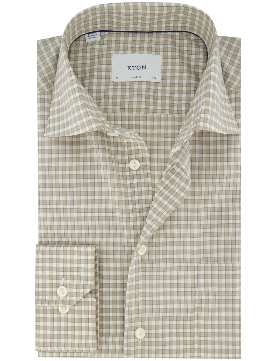 Eton Classic Fit overhemd beige geruit katoen wijde fit