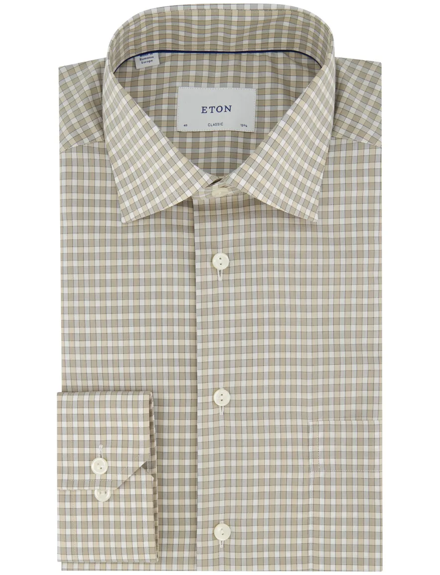 Eton Classic Fit overhemd beige geruit katoen wijde fit